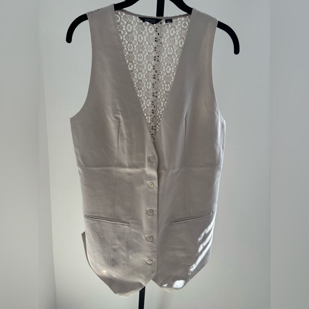 Light Beige Button-Front Vest with Lace Back